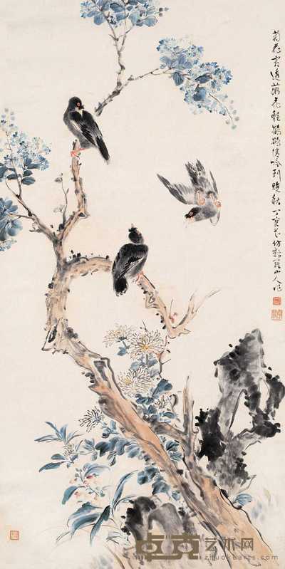 丁宝书 鸜鹆吟秋 镜心 132.5×66.5cm